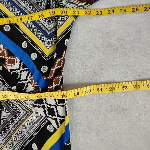 Emma & Michele Blue & Black Geometric V-Neck Stretch Blouson Shirt Dress Size L - Picture 10 of 13